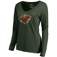 Minnesota Wild Women's Splatter Logo V-Neck Long Sleeve T-Shirt Green