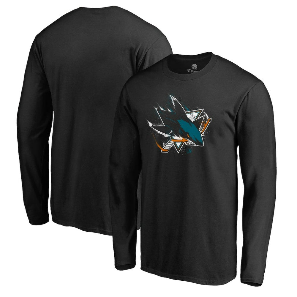 San Jose Sharks Splatter Logo Long Sleeve T-Shirt Black