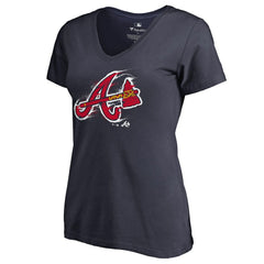 Atlanta Braves Women's Splatter Logo V-Neck T-Shirt - Navy