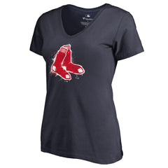 Boston Red Sox Women's Splatter Logo V-Neck T-Shirt - Navy