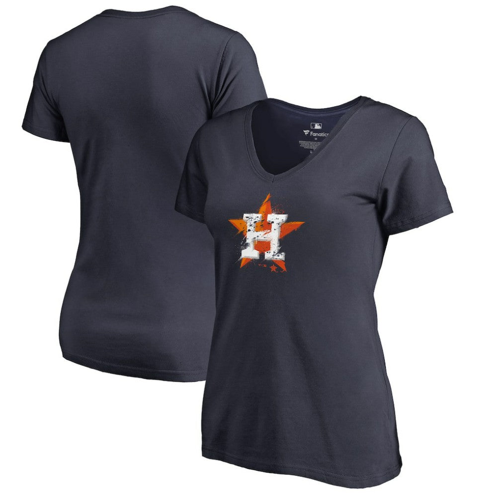 Houston Astros Women's Splatter Logo V-Neck T-Shirt - Navy