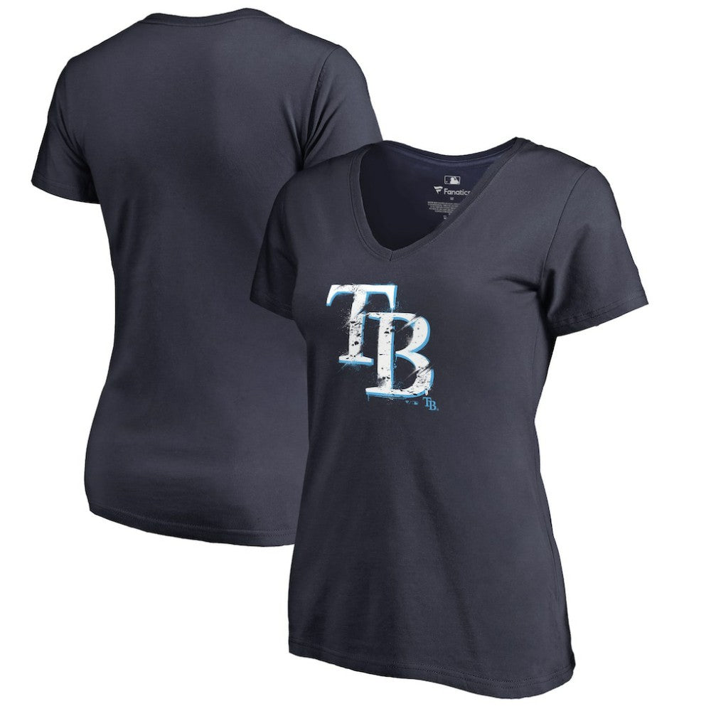 Tampa Bay Rays Women's Splatter Logo V-Neck T-Shirt - Navy