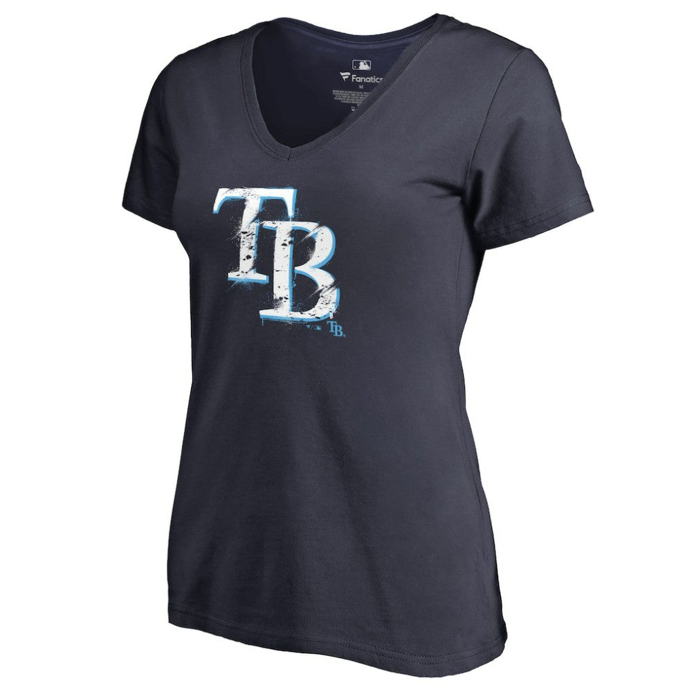 Tampa Bay Rays Women's Splatter Logo V-Neck T-Shirt - Navy