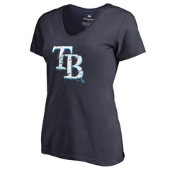 Tampa Bay Rays Women's Splatter Logo V-Neck T-Shirt - Navy