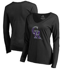 Colorado Rockies Women's Splatter Logo Long Sleeve V-Neck T-Shirt - Black