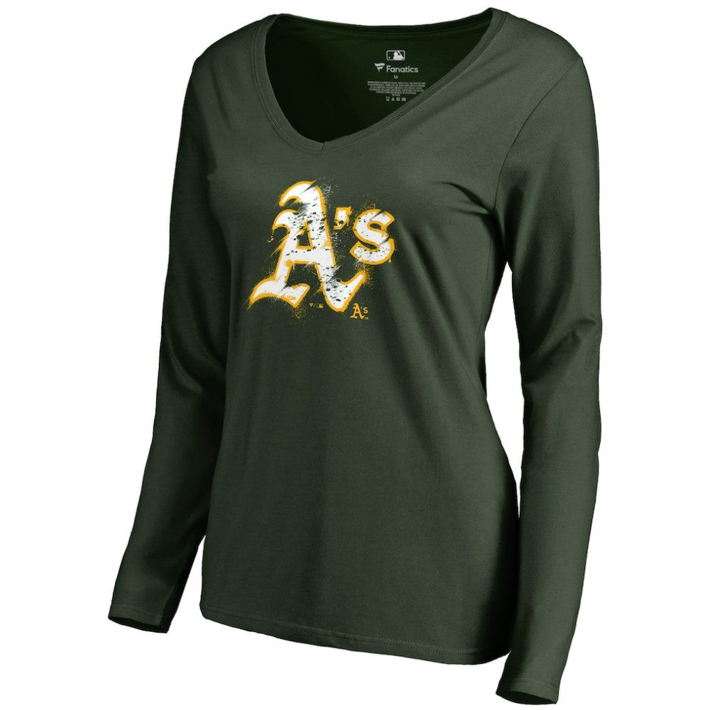 Athletics Women's Splatter Logo Long Sleeve V-Neck T-Shirt - Green