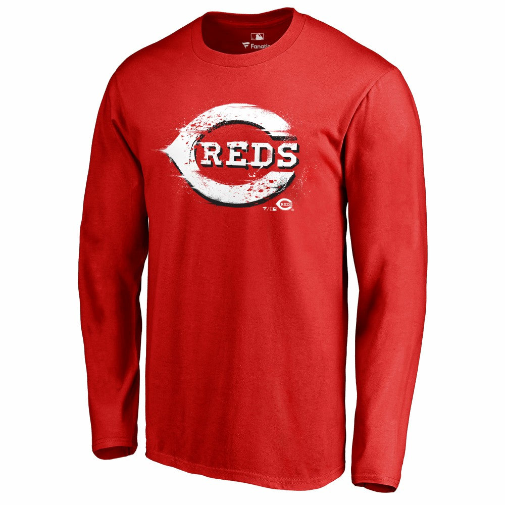 Cincinnati Reds Splatter Logo Long Sleeve T-Shirt - Red