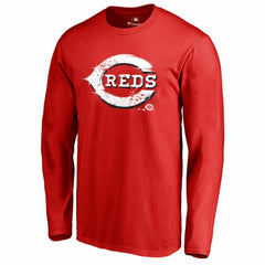 Cincinnati Reds Splatter Logo Long Sleeve T-Shirt - Red