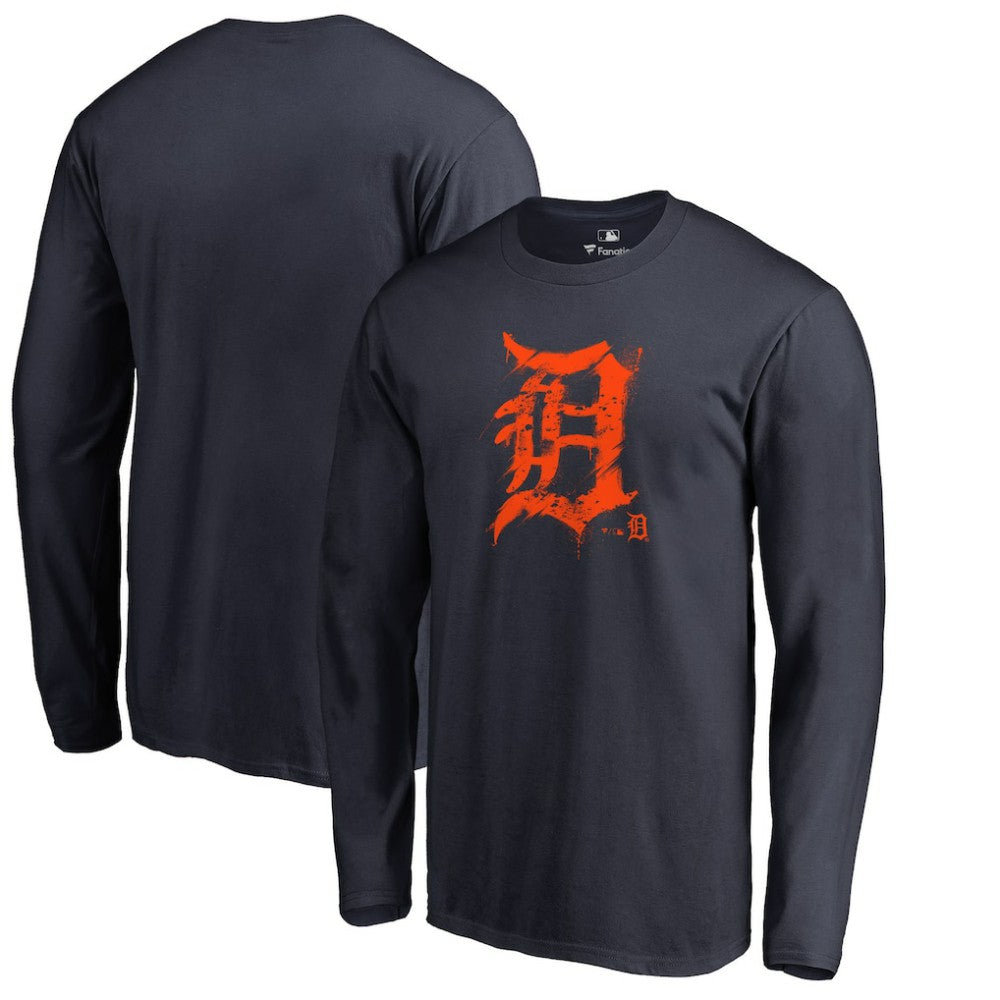 Detroit Tigers Splatter Logo Long Sleeve T-Shirt - Navy