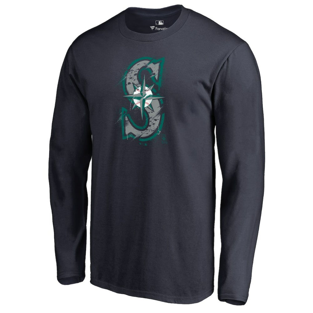 Seattle Mariners Splatter Logo Long Sleeve T-Shirt - Navy