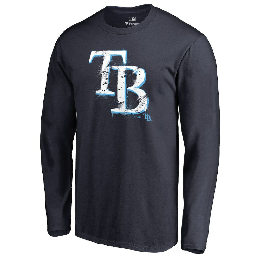 Tampa Bay Rays Splatter Logo Long Sleeve T-Shirt - Navy