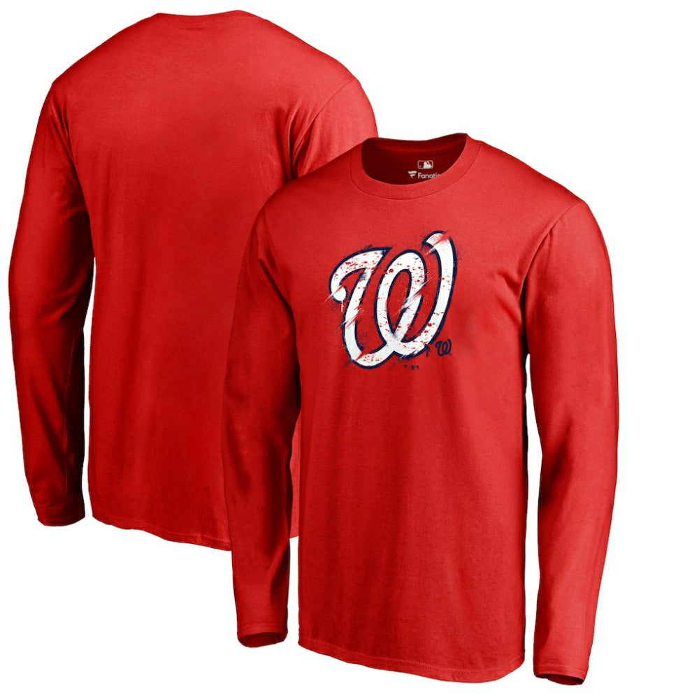 Washington Nationals Splatter Logo Long Sleeve T-Shirt - Red