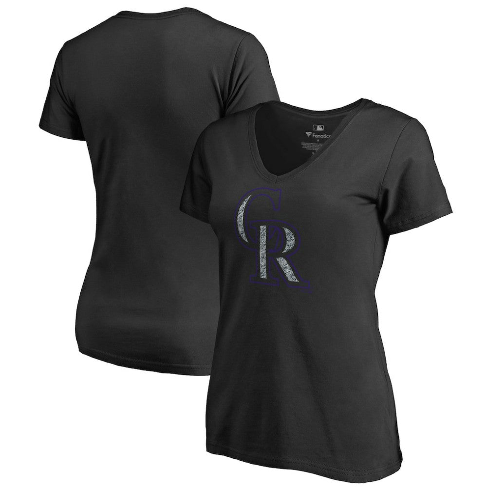 Colorado Rockies Women's Static Logo V-Neck T-Shirt - Black