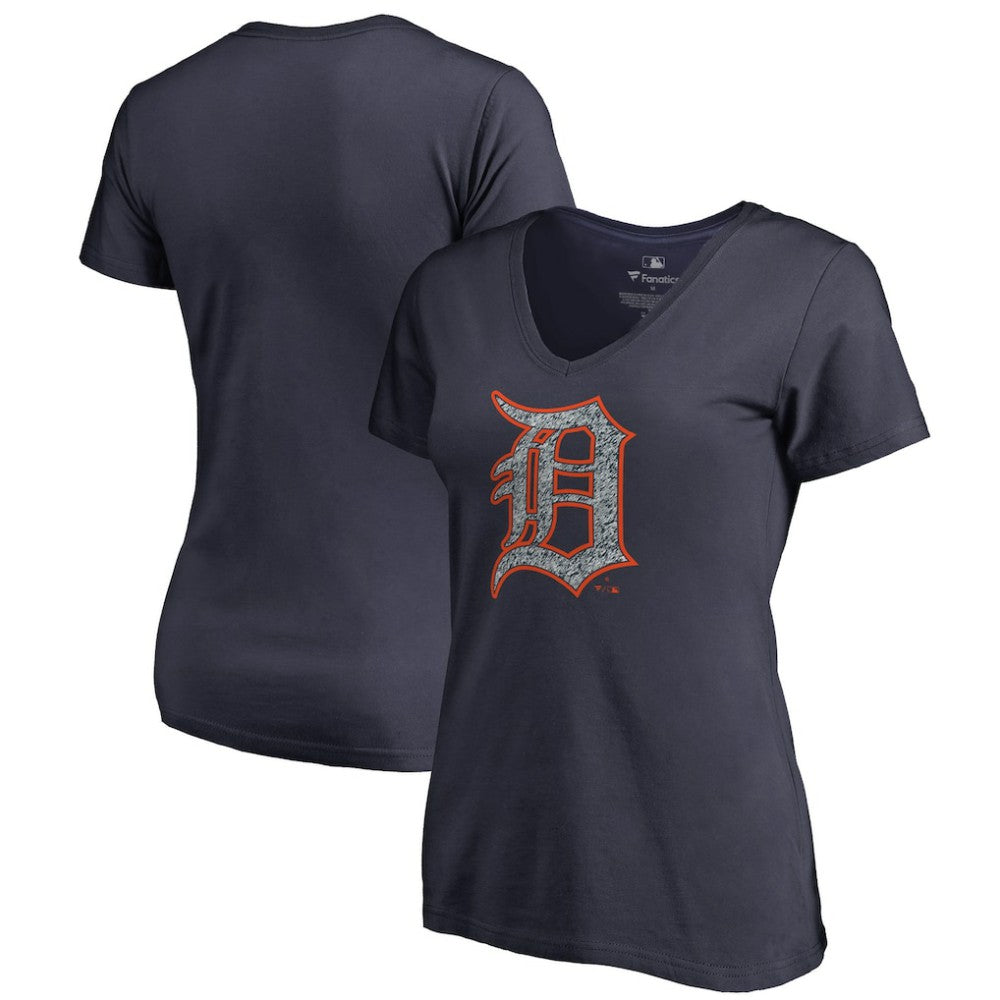 Detroit Tigers Women's Static Logo V-Neck T-Shirt - Navy