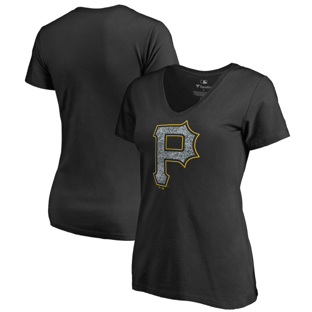 Pittsburgh Pirates Women's Static Logo V-Neck T-Shirt - Black