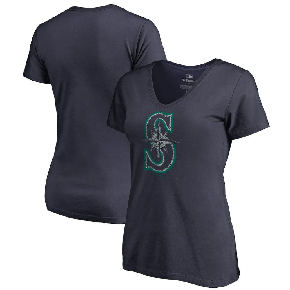 Seattle Mariners Women's Static Logo V-Neck T-Shirt - Navy