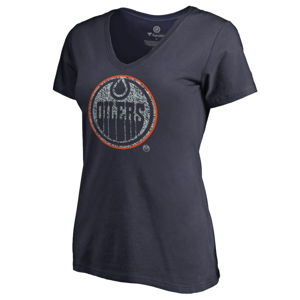 Edmonton Oilers Women's Static Logo V-Neck T-Shirt Navy