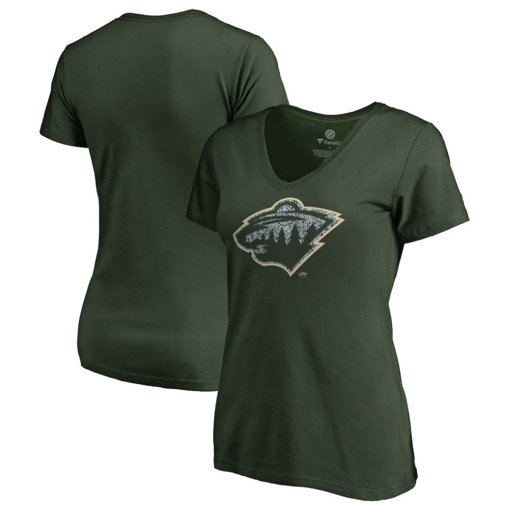 Minnesota Wild Women's Static Logo V-Neck T-Shirt Green