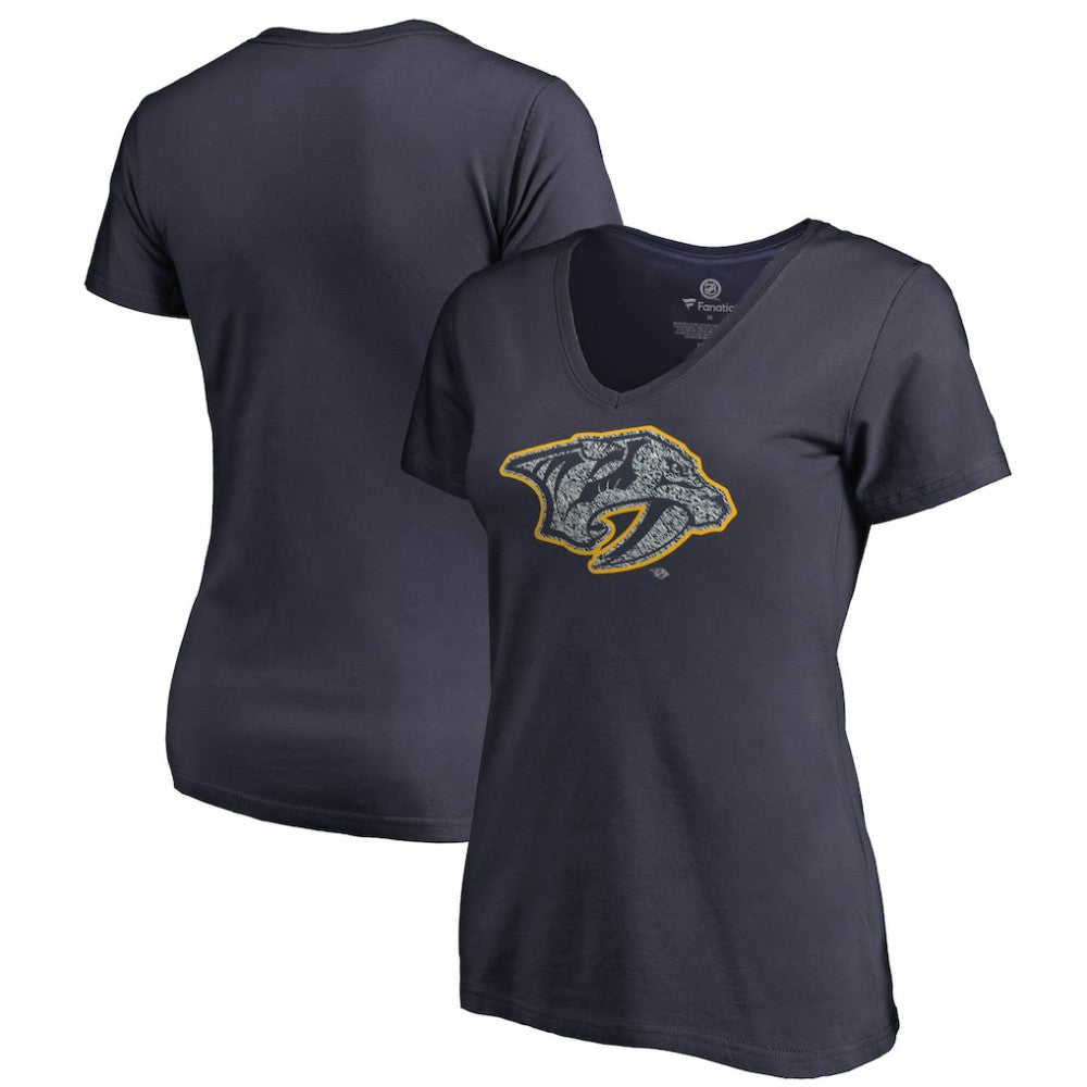 Nashville Predators Women's Static Logo V-Neck T-Shirt Navy
