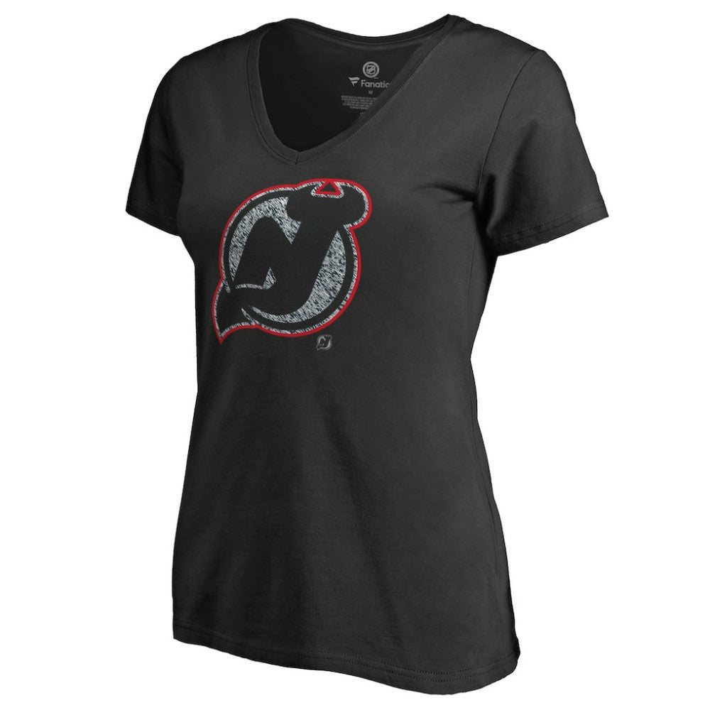 New Jersey Devils Women's Static Logo V-Neck T-Shirt Black