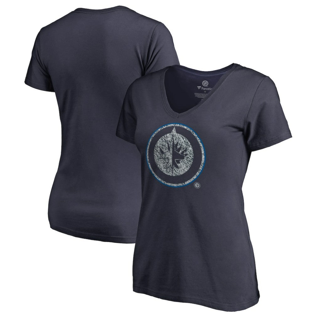 Winnipeg Jets Women's Static Logo V-Neck T-Shirt Navy