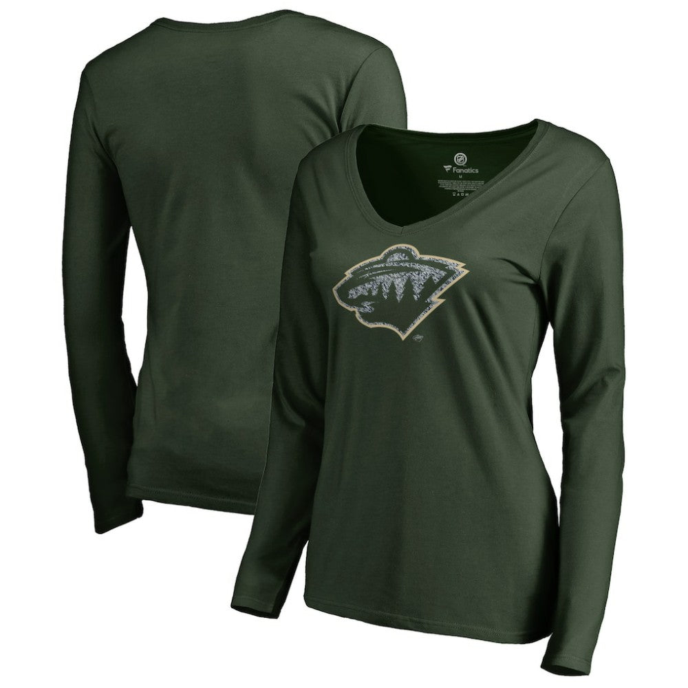 Minnesota Wild Women's Static Logo Long Sleeve V-Neck T-Shirt Green