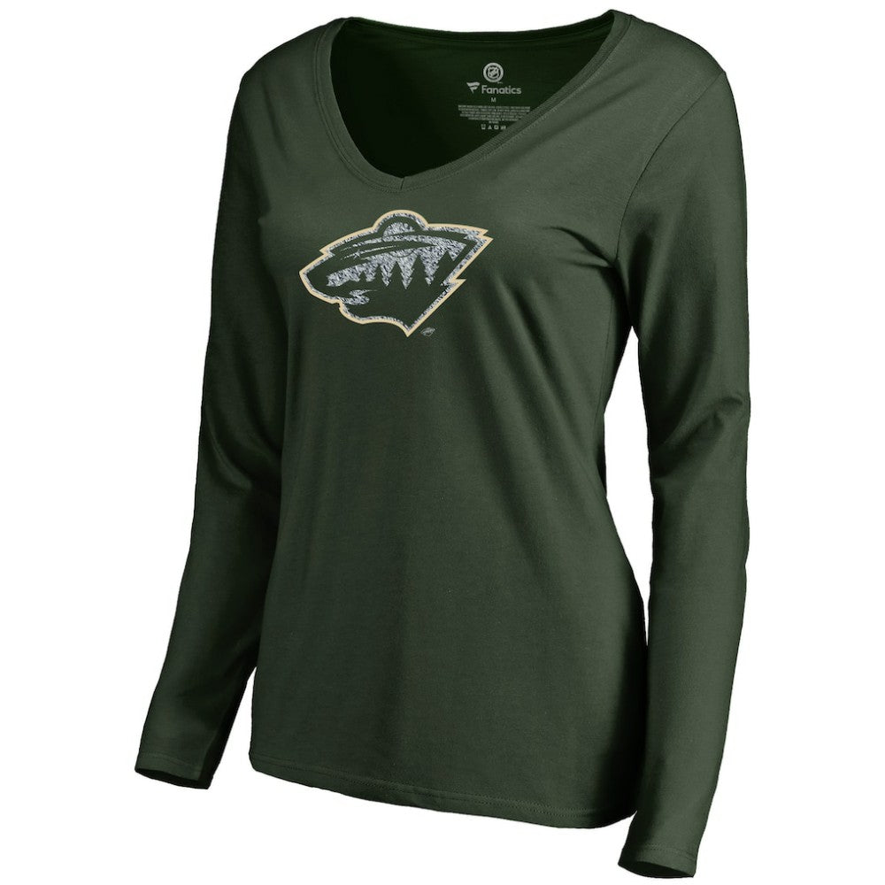 Minnesota Wild Women's Static Logo Long Sleeve V-Neck T-Shirt Green