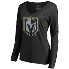 Vegas Golden Knights Women's Static Logo Long Sleeve V-Neck T-Shirt Black