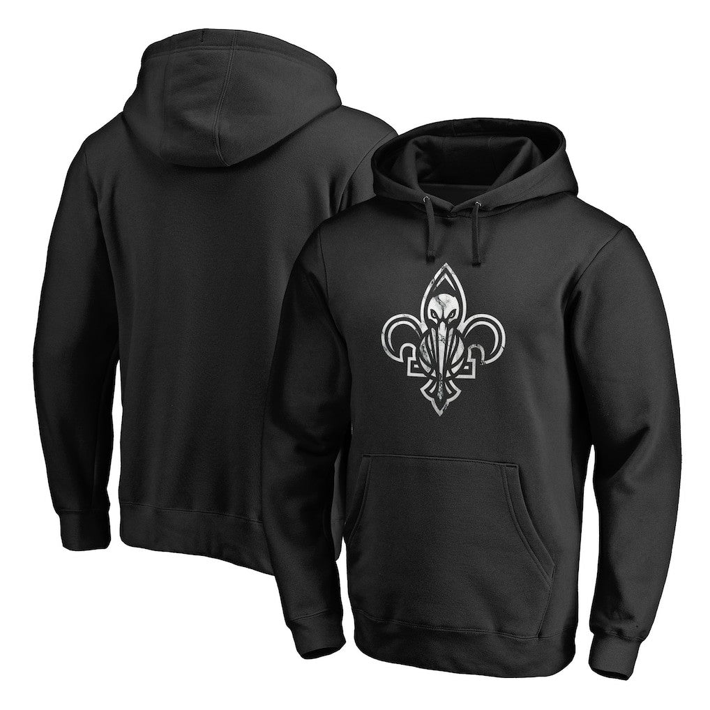 New Orleans Pelicans Marble Logo Pullover Hoodie - Black shop