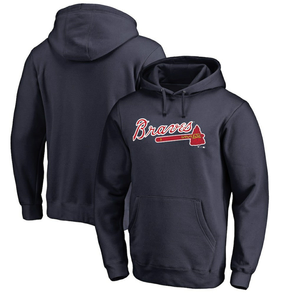 Atlanta Braves Official Wordmark Fitted Pullover Hoodie - Navy