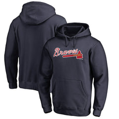 Atlanta Braves Official Wordmark Fitted Pullover Hoodie - Navy