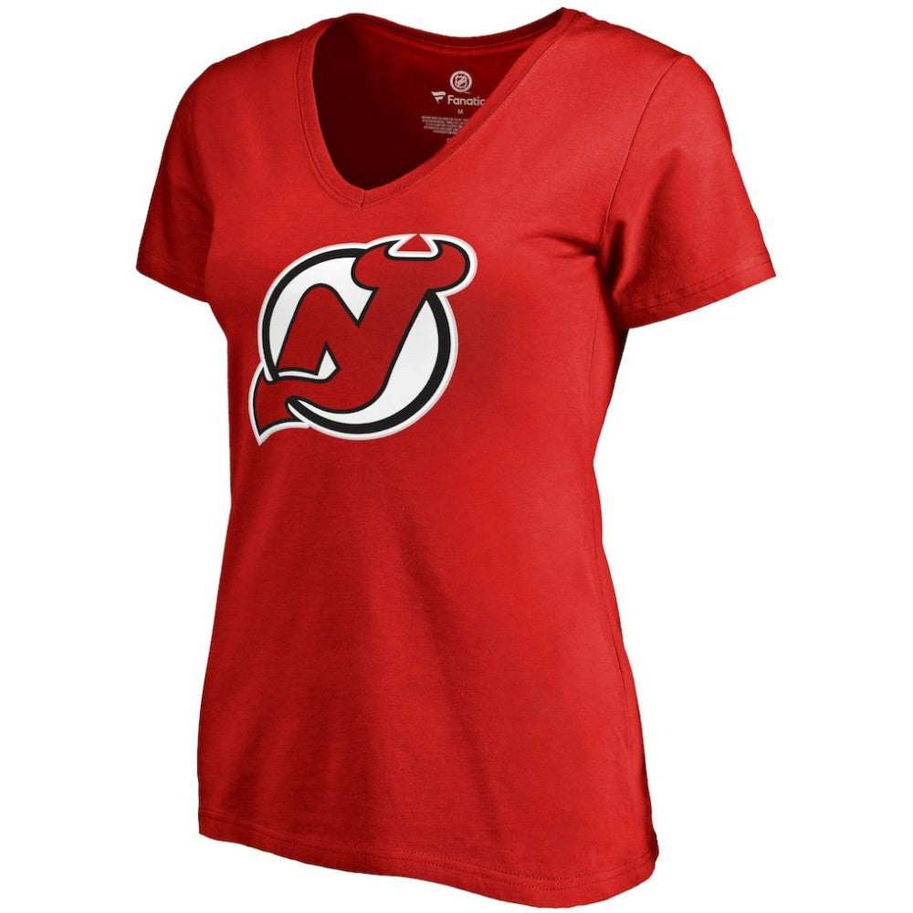 Nico Hischier New Jersey Devils Fanatics Women's Plus Size Backer Name & Number V-Neck T-Shirt Red
