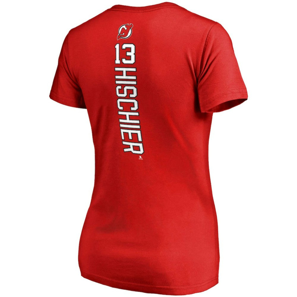 Nico Hischier New Jersey Devils Fanatics Women's Plus Size Backer Name & Number V-Neck T-Shirt Red