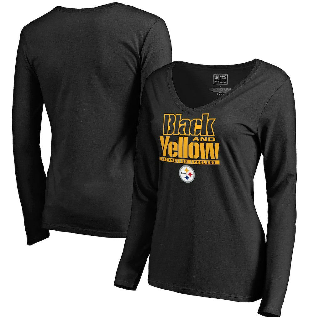 Pittsburgh Steelers Women's Hometown Collection Long Sleeve V-Neck T-Shirt - Black cheap