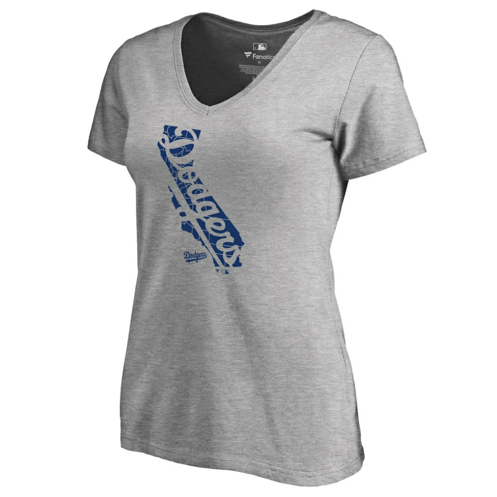 Los Angeles Dodgers Women's Hometown Collection Knockout State V-Neck T-Shirt - Ash