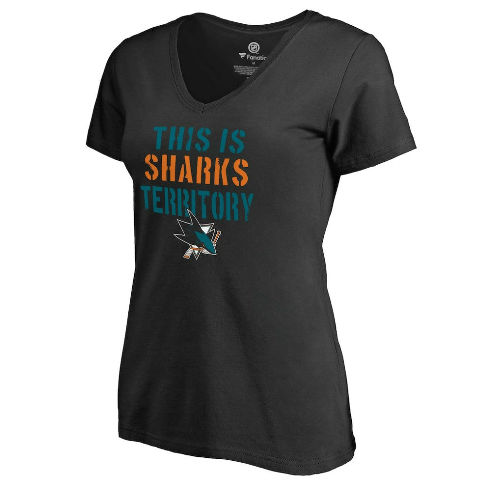San Jose Sharks Women's Fan Favorite Team Slogan V-Neck T-Shirt Black