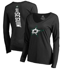 Tyler Seguin Dallas Stars Women's Backer Name & Number Slim Fit Long Sleeve V-Neck T-Shirt Black