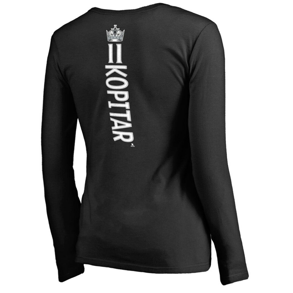 Anze Kopitar Los Angeles Kings Women's Backer Name & Number Slim Fit Long Sleeve V-Neck T-Shirt Black