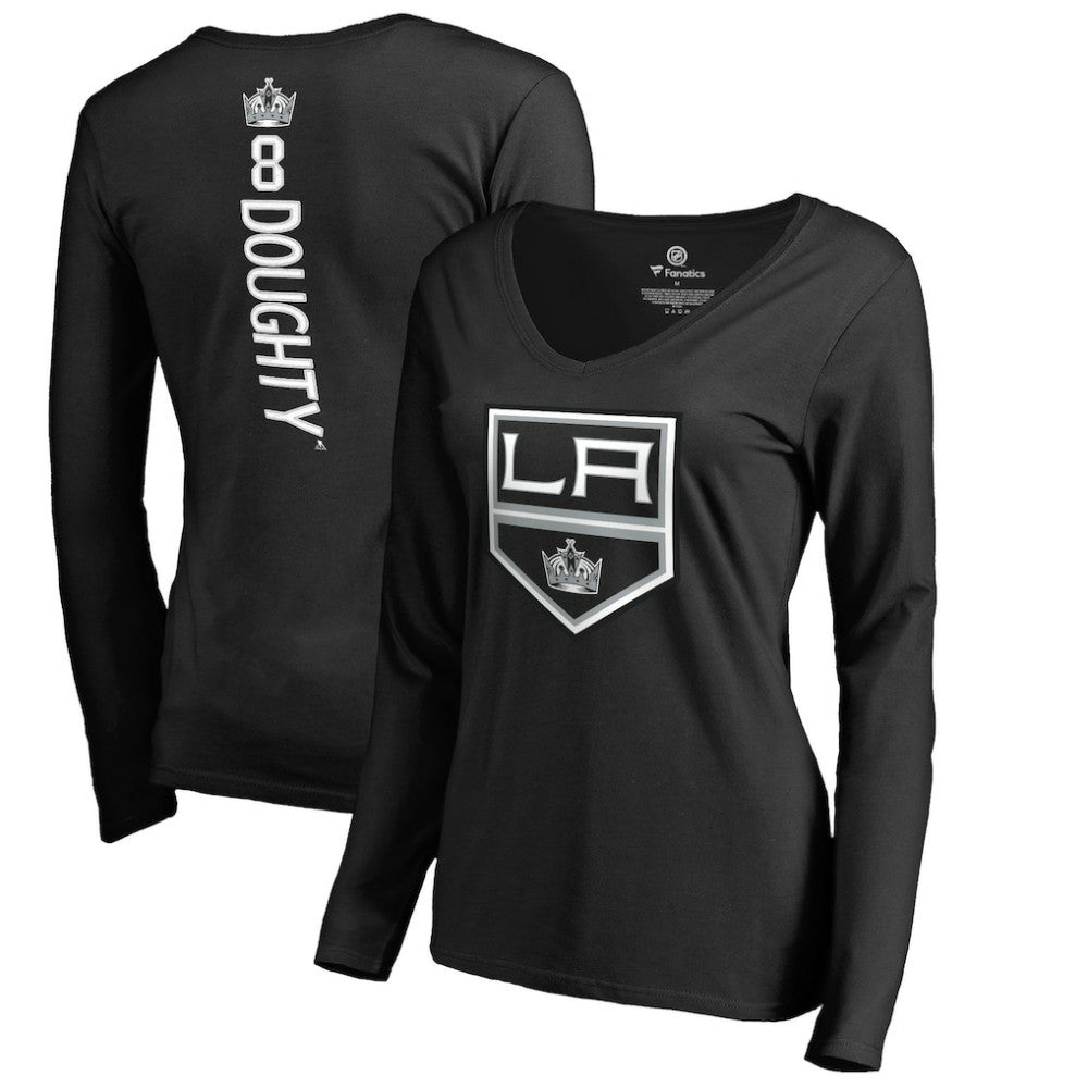 Drew Doughty Los Angeles Kings Women's Backer Name & Number Slim Fit Long Sleeve V-Neck T-Shirt Black
