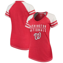 Washington Nationals Soft as a Grape Women's Color Block V-Neck T-Shirt - Red