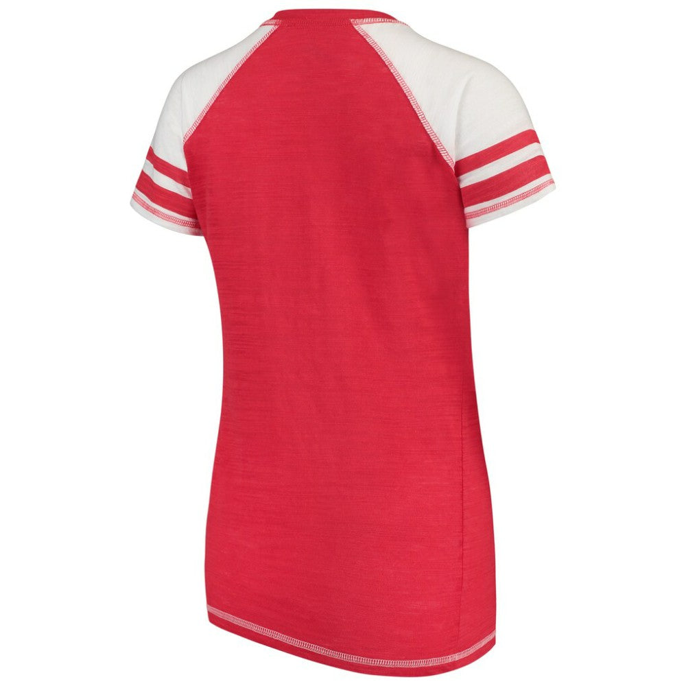 Washington Nationals Soft as a Grape Women's Color Block V-Neck T-Shirt - Red