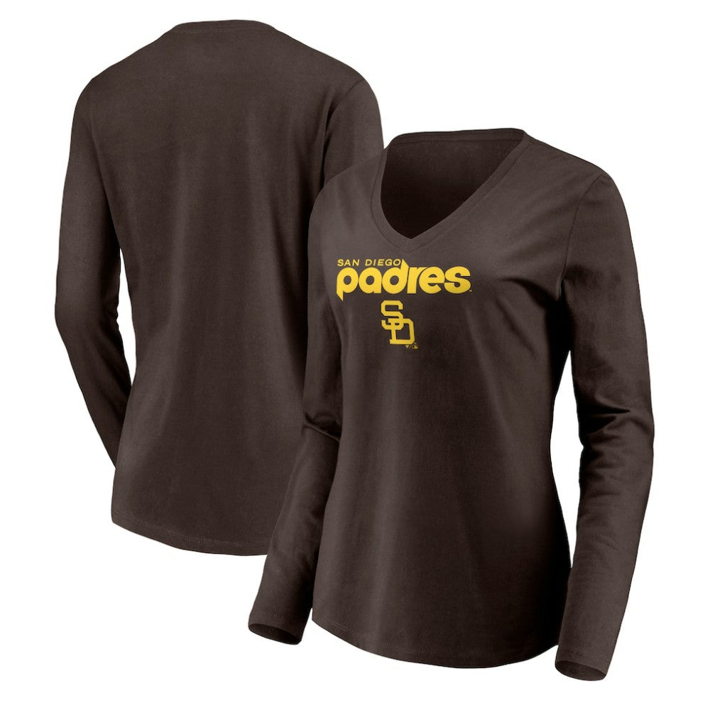 San Diego Padres Women's Cooperstown Collection Wahconah Long Sleeve V-Neck T-Shirt - Brown