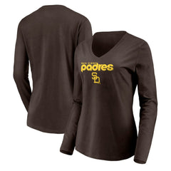 San Diego Padres Women's Cooperstown Collection Wahconah Long Sleeve V-Neck T-Shirt - Brown
