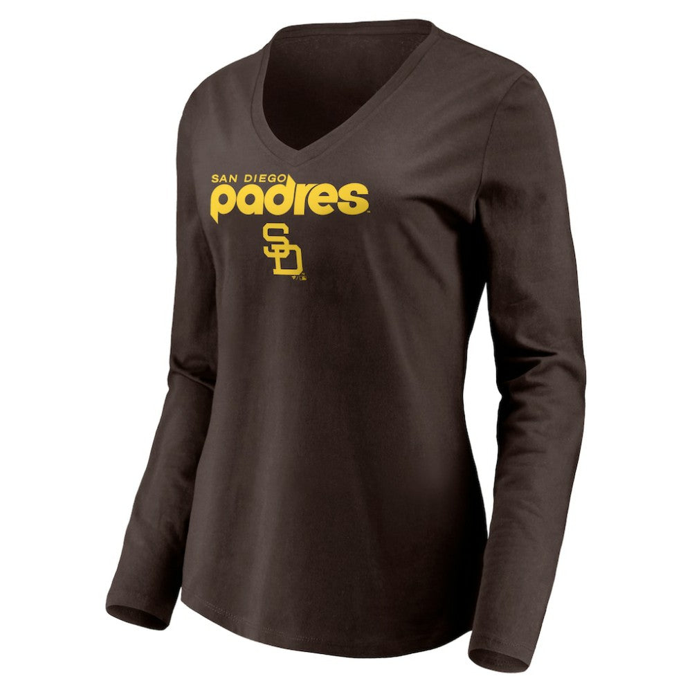San Diego Padres Women's Cooperstown Collection Wahconah Long Sleeve V-Neck T-Shirt - Brown