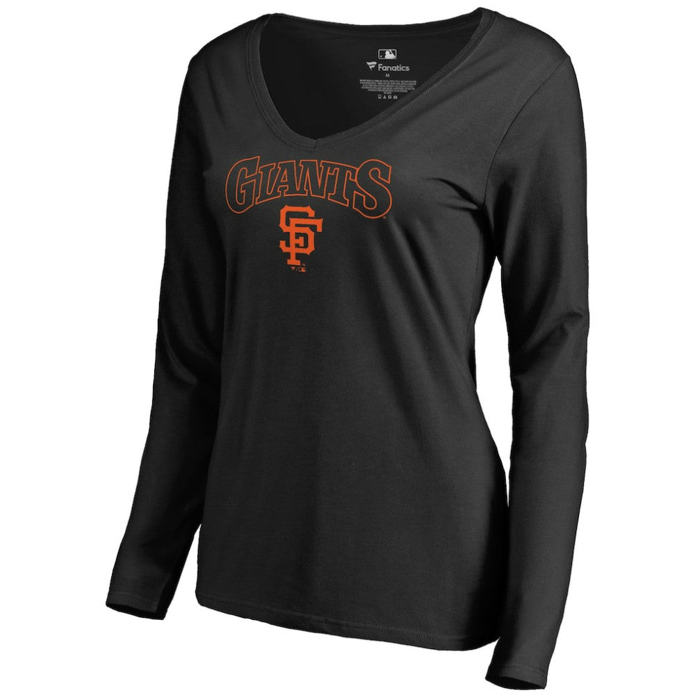 San Francisco Giants Women's Cooperstown Collection Wahconah Long Sleeve V-Neck T-Shirt - Black