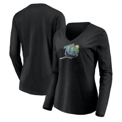 Tampa Bay Rays Women's Cooperstown Collection Wahconah Long Sleeve V-Neck T-Shirt - Black
