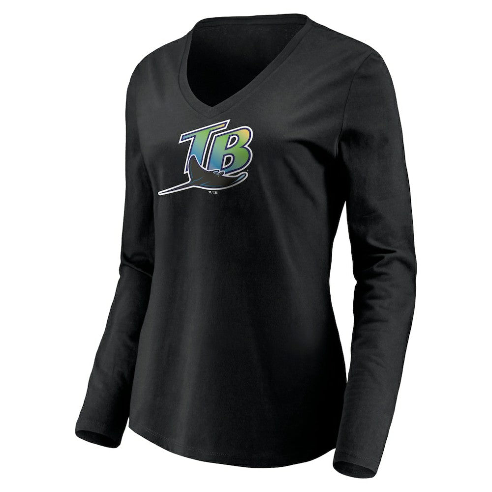 Tampa Bay Rays Women's Cooperstown Collection Wahconah Long Sleeve V-Neck T-Shirt - Black