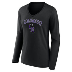 Colorado Rockies Women's Team Lockup Slim Fit Long Sleeve V-Neck T-Shirt - Black