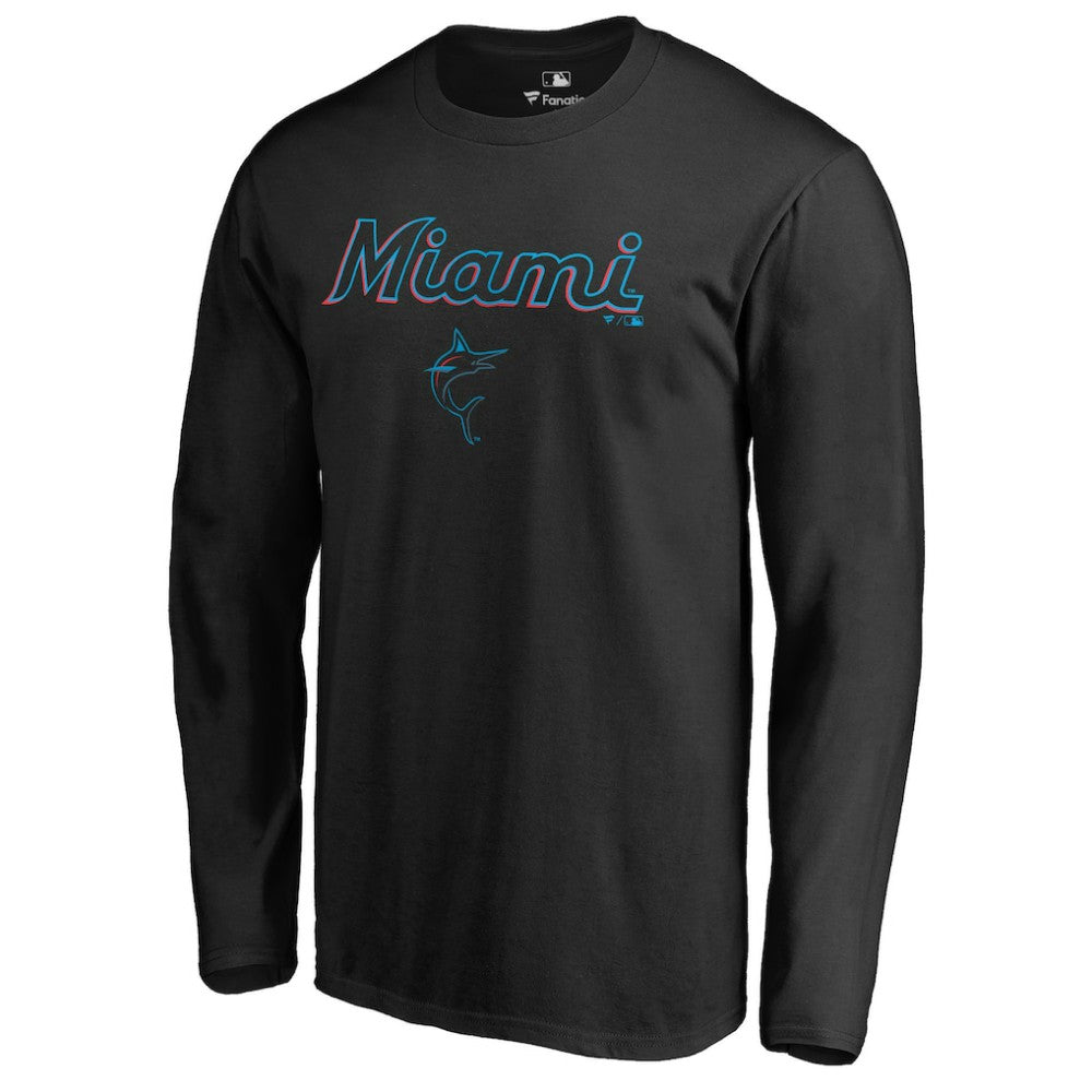 Miami Marlins Team Lockup Long Sleeve T-Shirt - Black