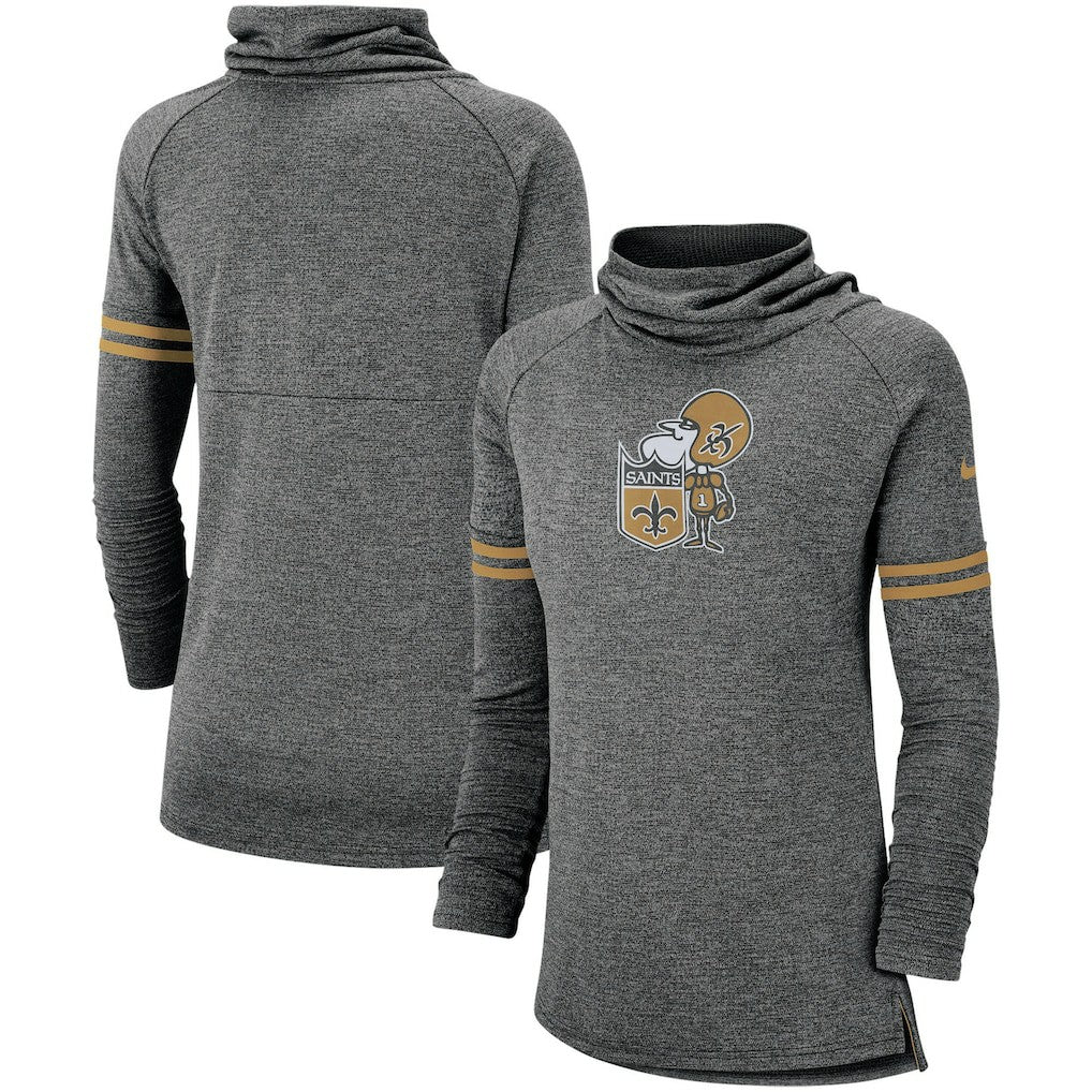 New Orleans Saints Women's Historic Marks Long Sleeve Tri-Blend Funnel Sweatshirt - Black | Nike for sale